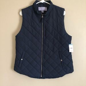 Laura Scott Quilted Vest, XL, Navy Blue, NWT